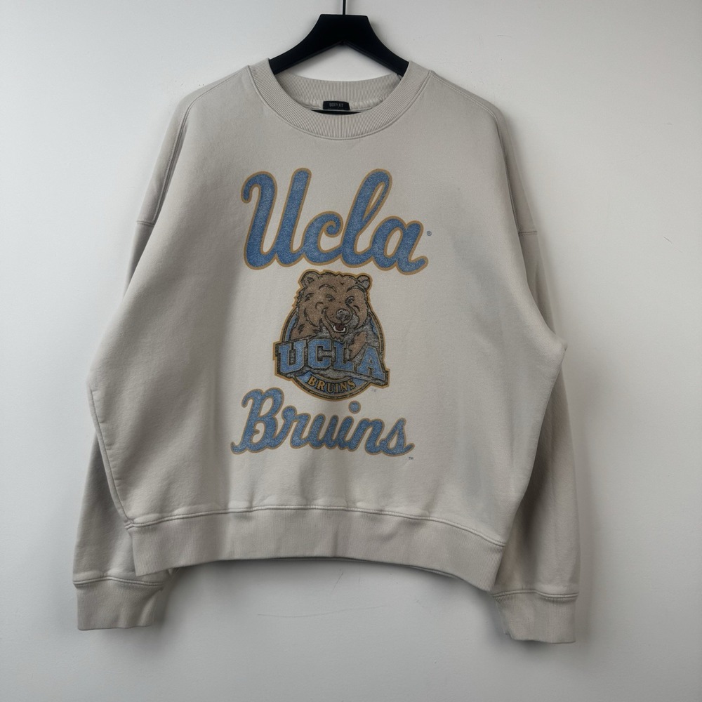 Hollister Blue 84 UCLA Bruins Sweatshirt L White Boxy Fit Fleece Long Sleeve